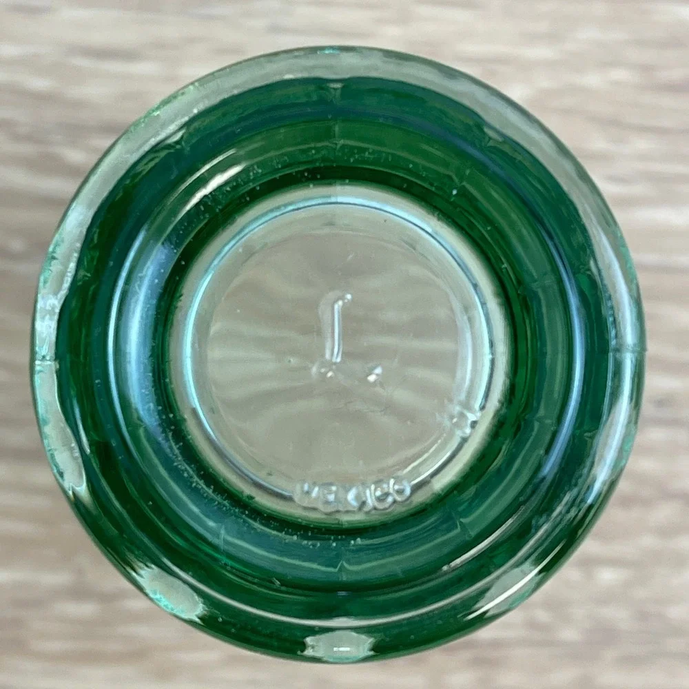 Coca-Cola Georgian Green Glass Shot Glasses Set of 10 Embossed Logo Mexico